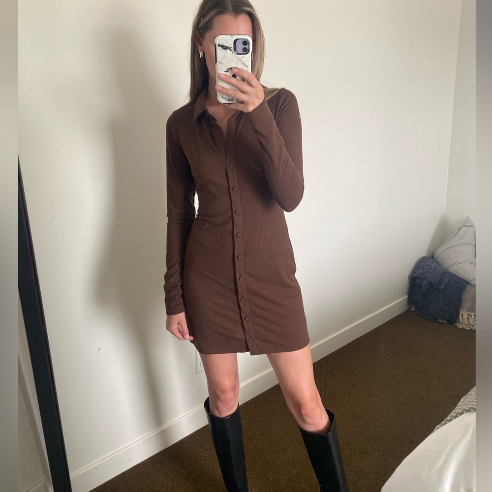 Brown AFRM button up dress